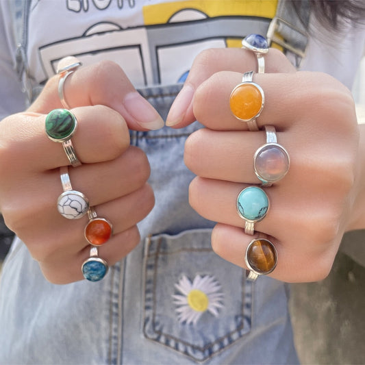 10 Mm Natural Stone Open Rings for Woman image 0